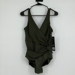 Miraclesuit Deep Olive Twist-Front Sculpting One-Piece